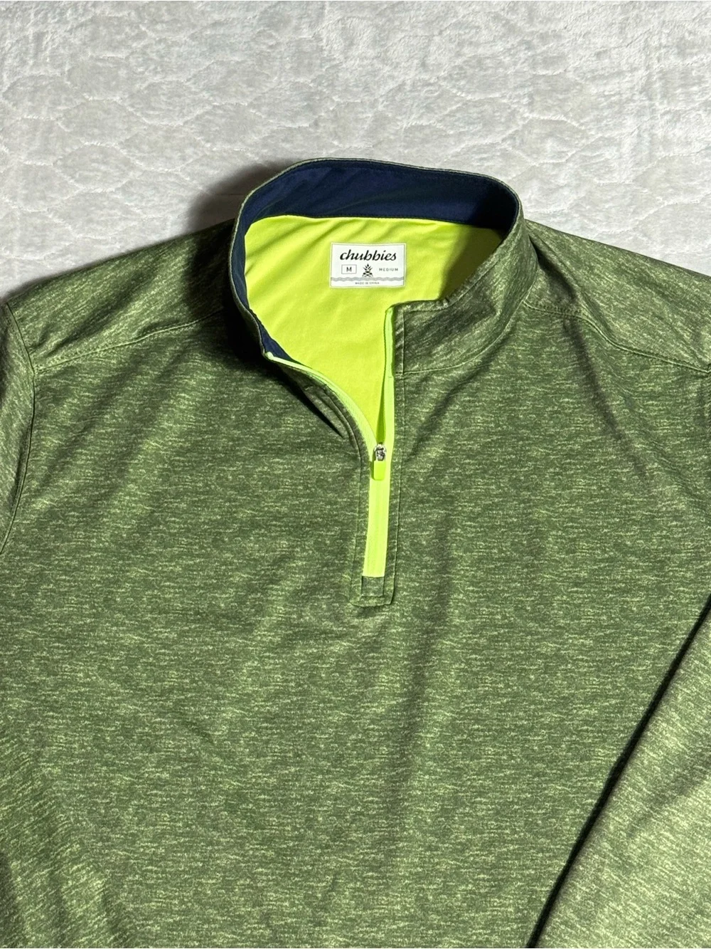 Chubbies Green Heather Quarter Zip Performance Pullover Medium